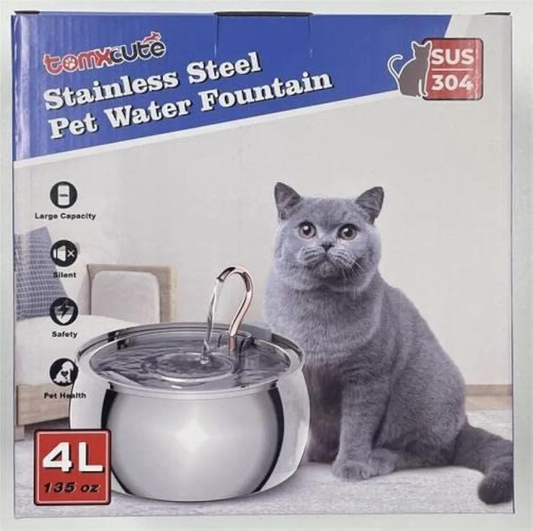 آبخوری خودکار سگ و گربه جنس استیل ضد آلرژی برند : tomxcute ـ sus 304 - 4L 135 OZ