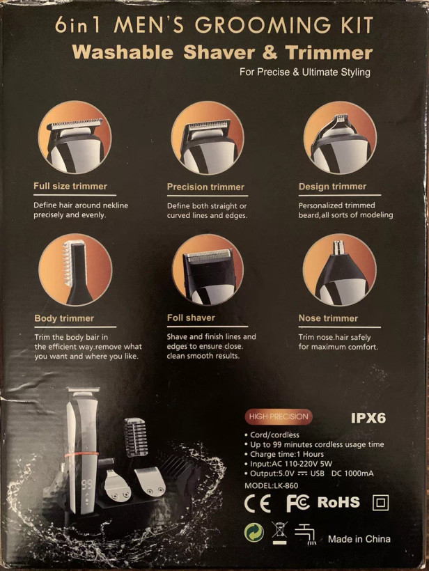 دستگاه ماشین اصلاح موی سر و صورت و بدن (شیور و تریمر ۶ کاره) برند GROOMING KIT مدل LK-860
