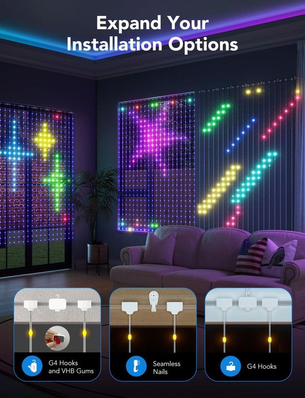ریسه هوشمند پرده گووی مدل Curtain Lights H70B1