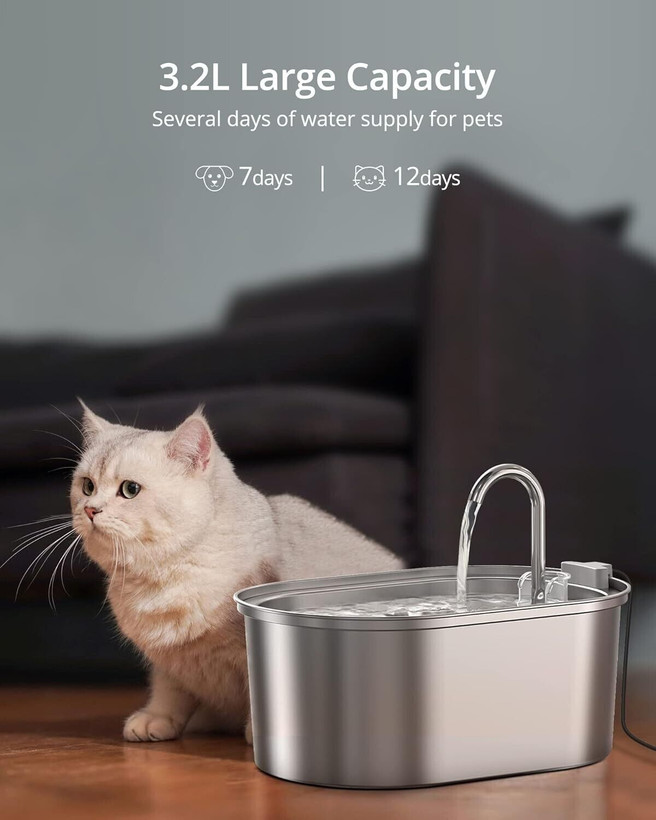 آبخوری خودکار سگ و گربه بدون آلرژی برند : PETACE مدل : بیضی شکل sus 304 - 3.2 L 100 OZ