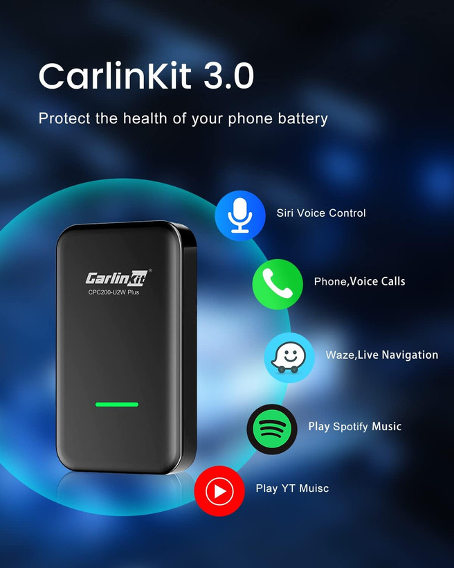 دانگل اپل کارپلی بی سیم برند : Carlinkit 3.0 مدل : CPC200-U2W PLUS