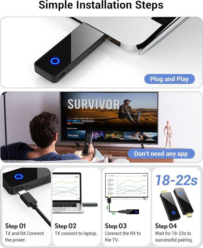 اکستندر(دانگل) فرستنده و گیرنده HDMI بی سیم، قابل حمل برند : PAKITE مدل : ۸۲۰