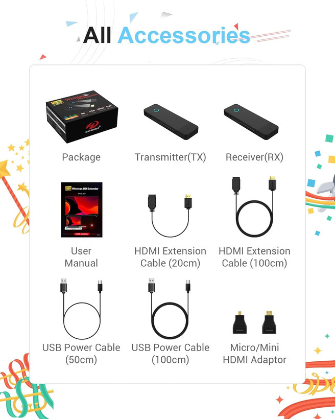 اکستندر(دانگل) فرستنده و گیرنده HDMI بی سیم، قابل حمل برند : PAKITE مدل : ۸۲۰