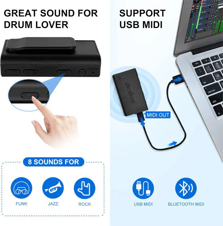 کیت درام الکترونیکی چوبی قابل حمل بی صدا برند AeroBand مدل PocketDrum2 PD2