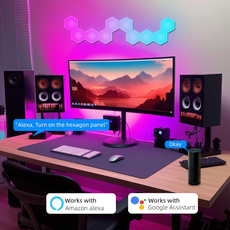پنل LED دیواری هوشمند شش ضلعی مدل 10 تکه برند : SINO-SEAR مدل : Hexagon LED Panels
