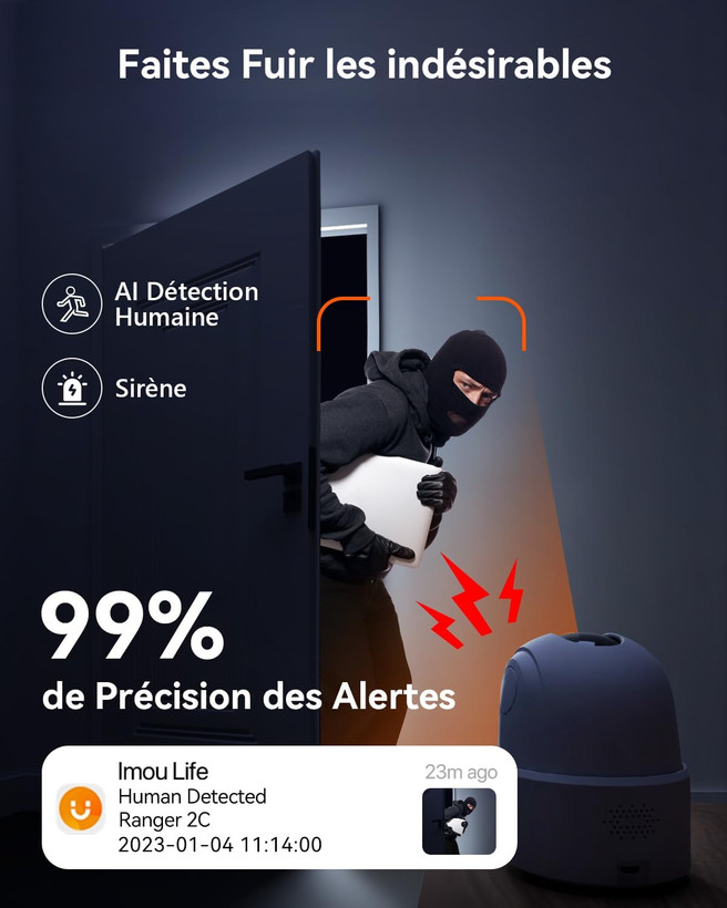دوربین مداربسته هوشمند وای فای 360 درجه داخلی Imou Ranger 2C (3MP) 2K با قابلیت تشخیص انسان (سفارش آمازون اروپا)