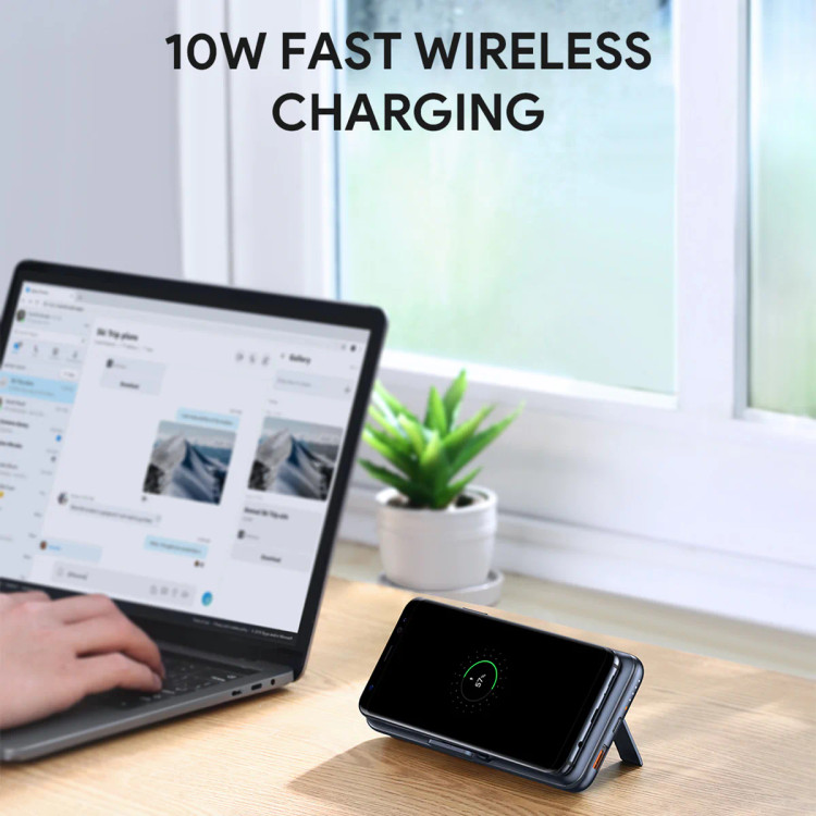 پاوربانک وایرلس با پایه تاشو 10000 میلی آمپر برند Aukey مدل PB-WL02
