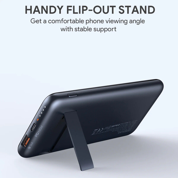 پاوربانک وایرلس با پایه تاشو 10000 میلی آمپر برند Aukey مدل PB-WL02