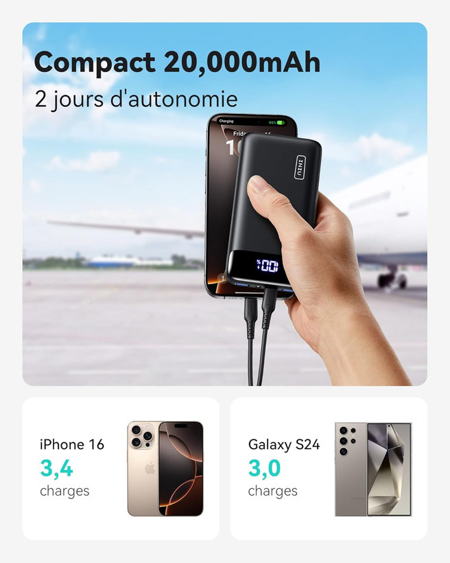پاوربانک قابل حمل 20000 میلی آمپر شارژ سریع 22.5 واتی برند INIU مدل BI-B5