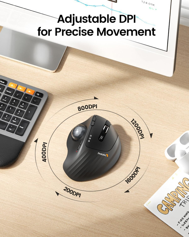 ماوس ارگونومیک بیسیم ترک بال ProtoArc EM01 NL با قابلیت کنترل با شست | قابلیت تنظیم زاویه تا 20 درجه