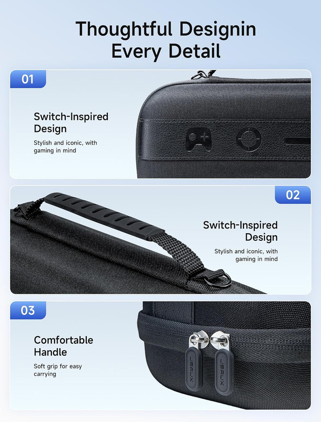کیف حمل هاردشل برند JSAUX مخصوص Nintendo Switch 2 ظرفیت 20 کارت بازی، مشکی