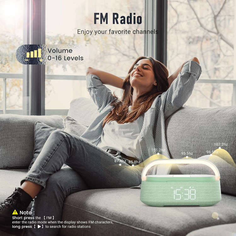 اسپیکر بلوتوثی با شارژ وایرلس، قابلیت تعویق زنگ، رادیو FM و نور گرم (6 کاره) برند FREEFISH (سفارش آمازون اروپا)