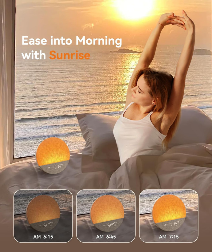 چراغ خواب و ساعت زنگ دار هوشمند و دستگاه نویز سفید برند Dreamegg مدل sunrise +1