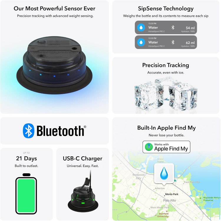 بطری هوشمند آب برند HidrateSpark مدل PRO 2 با قابلیت ردیابی دقیق (از نظر بالینی)
