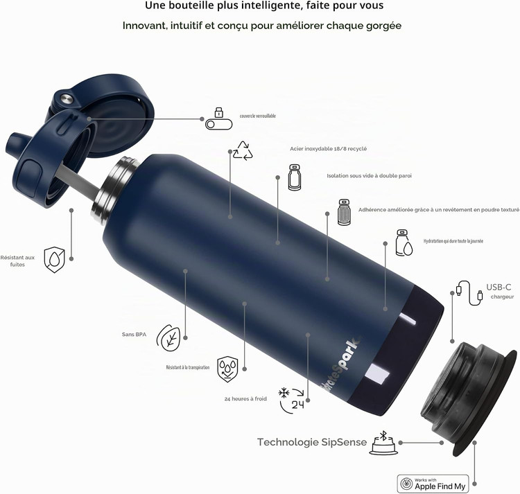 بطری هوشمند آب برند HidrateSpark مدل PRO 2 با قابلیت ردیابی دقیق (از نظر بالینی)