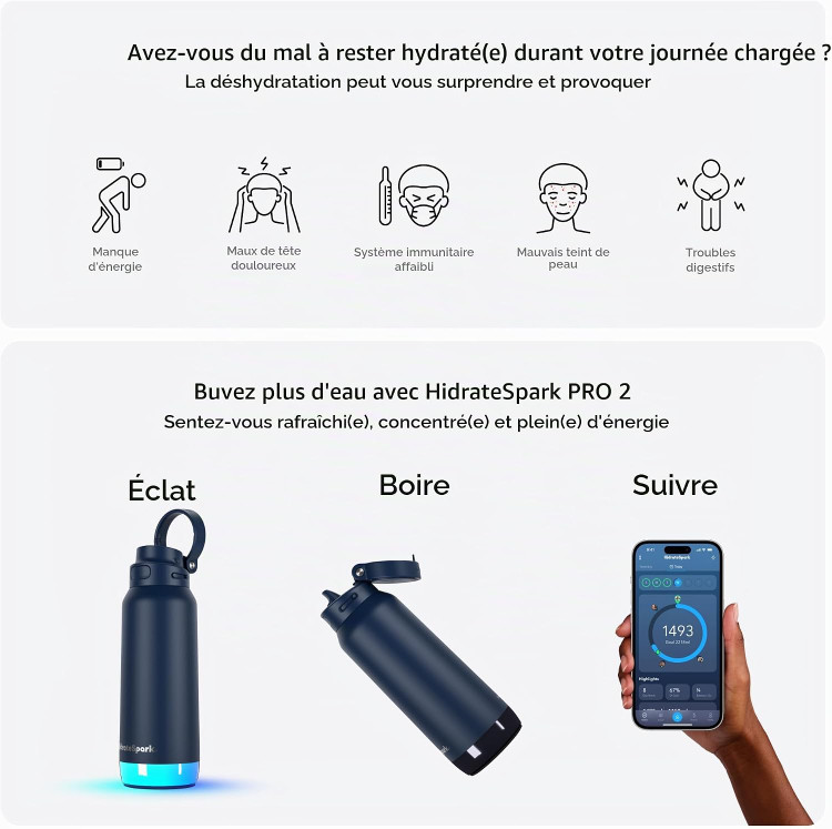 بطری هوشمند آب برند HidrateSpark مدل PRO 2 با قابلیت ردیابی دقیق (از نظر بالینی)