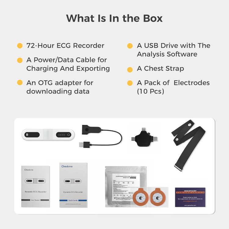 مانیتور هولتر (دستگاه نوار قلب) ECG برند CheckMe مدل ER1-LW (۷۲ ساعته)